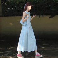 HUALIN FASHION2025夏季氣質(zhì)溫柔小清新仙女法式多巴胺連衣裙藍色掛脖連衣裙 藍色氣質(zhì)連衣裙 【款-現(xiàn)貨】 3XL 建議135-145斤