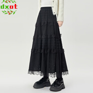 DXOT2025芭蕾風(fēng)刺繡半裙加厚蕾絲蛋糕裙半身裙女春夏長(cháng)裙a字裙仙女裙 黑色 S