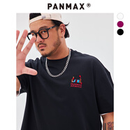 PANMAX潮牌大碼男裝美式潮牌冰感T恤重磅牙刷繡防曬速干抗菌短袖情侶裝 活性黑 【涼感】防曬速干抗菌 6XL
