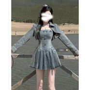 XCFREHT2025新款美式甜酷牛仔套裝女早秋領(lǐng)短款長(zhǎng)袖外套設(shè)計(jì)感百褶 牛仔外套+牛仔吊帶裙 兩件套 S 【建議85-95斤】