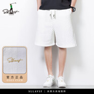 薩拉維夫（SLLAVIF）品牌潮牌設(shè)計感短褲男2025夏季新款韓版提花開叉外穿沙灘五分褲 白色 M