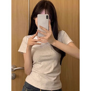 佐敘正肩短袖t恤女純棉夏季新款女裝修身潮流辣妹顯瘦收腰休閑上衣服 淺灰色 當(dāng)/次日達(dá) M (建議90-110斤)