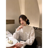 現(xiàn)寶蓮木耳邊花邊白色襯衫女裝早春小香風上衣疊穿內搭打底襯衣秋冬 白色襯衫(版) S