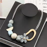 堅銀韓國日本項鏈女日韓時(shí)尚清新幾何花朵短款鎖骨鏈服裝配飾掛件品牌 藍色