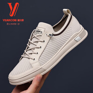 YRC意爾康男鞋夏季新款網(wǎng)面運(yùn)動(dòng)休閑板鞋男士輕便百搭透氣飛織小白鞋 米色 夏季款 41 標(biāo)準(zhǔn)皮鞋碼