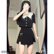 瀅蓓新款連衣裙子女裝2024年早春穿搭甜辣純欲風(fēng)氣質(zhì)女神范短裙套裝女 9421黑上衣+黑裙子 L （建議105-120斤）