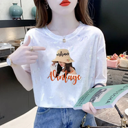 香蕓月薄款冰絲短袖T恤女2025夏季新款韓版寬松百搭燙金印花體恤衫女潮 新冰 白色 草帽女孩 L 100-115斤