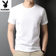 花花公子（PLAYBOY）純棉圓領(lǐng)短袖男t恤夏季薄款半袖上衣中青年休閑體恤寬松打底衫男 漂白 M 建議90-125斤