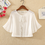 北杳搭配吊帶裙子的開(kāi)衫短袖2024夏季雪紡外搭短款小披肩顯瘦女薄款曬 白色披肩高 L [建議105-115斤