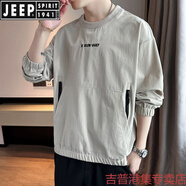 JEEP SPIRIT圓領(lǐng)衛(wèi)衣男春秋季2025新款潮牌寬松套頭上衣輕薄速干外套長袖t恤 淺灰色 XL 130-150斤
