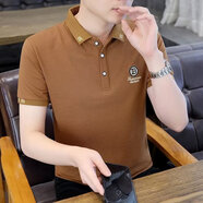 唐號(hào)POLO衫男短袖t恤翻領(lǐng)男裝休閑半袖衣服上衣2025夏季高端體恤潮牌 咖啡色 XL