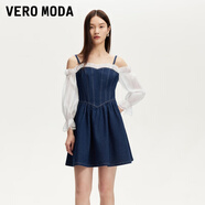 VEROMODA連衣裙女2025新款牛仔雪紡拼接修身A字裙子3252005 中特深牛仔藍色 L