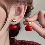 KZD氣質(zhì)999純銀足銀耳針貓眼石耳環(huán)蝴蝶結新款潮耳飾長(cháng)款流蘇女耳墜 酒紅色豆豆加6 mm珍珠耳環(huán)共兩對同款