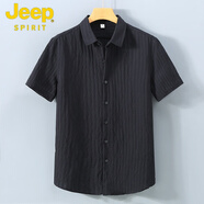 吉普（JEEP）男士短袖襯衫夏季薄款日系文藝休閑百搭寬松襯衣純色半袖防曬上衣 黑色 【1505】 M