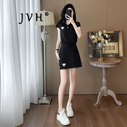 JVH香港潮牌POLO衫裙褲套裝女 2025夏季新款休閑運動短款T恤短褲裙子 黑色 M