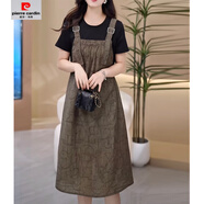 皮爾卡丹（pierre cardin）休閑固色假兩件連衣裙大碼遮肉遮胯寬松過(guò)膝背帶裙子2025夏新 琉璃綠 【高品質(zhì)送退貨包運費】 L 建議(95-110斤)