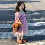 COLORFUL GEMS韓國童裝2025夏季新款女童粉色甜美泡泡袖連衣裙中大童氣質(zhì)公主裙 公主裙 110 (關(guān)注店鋪優(yōu)先發(fā)貨)