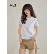 A21女裝圓領(lǐng)短袖T恤夏季新款純色簡(jiǎn)約百搭休閑短款上衣 米白 L
