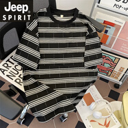 JEEP SPIRIT吉普美式撞色細(xì)織格子條紋T恤春夏新品街頭休閑寬松繡花男式短袖 圖片色 2XL