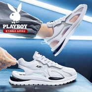 花花公子（PLAYBOY）涼鞋男2025新款夏季男士外穿透氣薄款網(wǎng)面男鞋鏤空沙灘洞洞鞋 白色 PLG2513988 40
