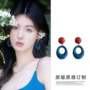 翡宇 復古港風(fēng)大圓圈撞色耳環(huán) 女款多巴胺亮色耳墜 設計感夸張耳飾 藍色圓圈耳環(huán)