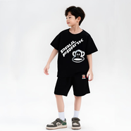 大嘴猴（paul frank）童裝夏季套裝2025新款男女童休閑短袖短褲中大童運動時尚兩件套 黑銀+黑色 110