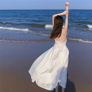 小野七天三亞旅游衣服出游超仙吊帶裙沙灘裙海邊度假連衣裙ins超火連衣裙 白色 S