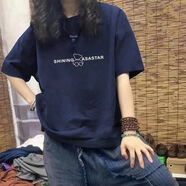 森馬（Semir）藏青色短袖T恤女正肩圓領(lǐng)夏季薄款百搭寬松顯瘦上衣體恤潮ins涼感 藏青色(字母小熊) S 80-95斤