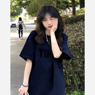 蘇愚100%純棉短袖男簡(jiǎn)約寬松百搭洋氣ins潮流情侶裝夏季上衣hiphop A3-119-TIHIK短袖-黑 S