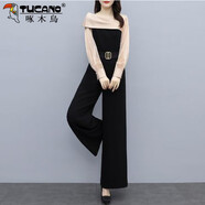 啄木鳥(niǎo)雪紡闊腿褲套裝女減齡2025年夏季時(shí)尚長(cháng)款連衣褲高腰直筒連體褲 連體褲版 S