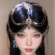 CLCEY異域敦煌額頭鏈古裝漢服頭飾西域公主流蘇眉心墜藍色耳環(huán) 發(fā)飾