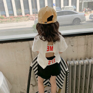 姿偉祺夏季女童短袖T恤韓版字母潮牌個(gè)性露背白色半袖 白色 M 80c