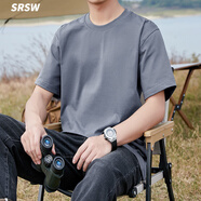 SRSW 純棉T恤男短袖重磅精梳棉半袖夏季新款全棉純色百搭寬松大碼T恤 冰藍色（270g重磅棉更質(zhì)感） 2XL 建議150-170斤