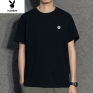 花花公子簡(jiǎn)約短袖T恤男百塔休閑純色體恤打底衫2022夏季新款韓版潮流上衣 【13】黑色 3XL