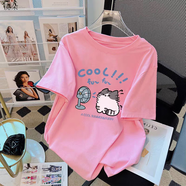 鏡朵純棉短袖t恤女夏季潮流新款寬松學生少女高中初中生女生衣服上衣 粉色-純棉高品質 M 建議80-105斤