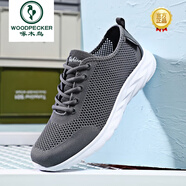 啄木鳥(niǎo)品牌男士夏季透氣網(wǎng)鞋薄款鏤空網(wǎng)面運動(dòng)腳寬腳胖一腳蹬男鞋大碼46 深灰 41