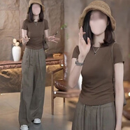 蕭遇（XIAOYU）2025年春夏季新款兩件一整套裝女士穿搭配小個(gè)子休閑氣質(zhì)運動(dòng)衣服 5082Y#摩咖色上衣+5082K#咖色褲 L 105-115斤