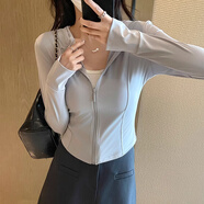 棉致夏季冰絲薄款防曬衣女2025新款連帽開衫防曬服修身緊身短外套上衣 454灰色【高品質21.5】 XL 120-140斤