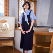 木果果木2025夏季新款夏日甜酷機能工裝風(fēng)寬松中長(cháng)款背帶連衣裙 藍色 S