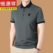 恒源祥高檔短袖t恤男休閑薄款條紋翻領(lǐng)半袖寬松POLO衫爸爸裝夏T 綠色【超舒爽】 3XL 185/100A 建議160-180斤