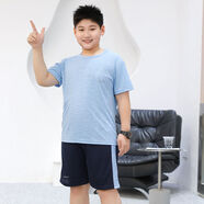 YINGHU盈湖胖童寬松大碼童裝男童短袖短褲套裝中大童夏季速干運動背心訓(xùn)練服 短袖套裝-天藍(lán) 180 碼