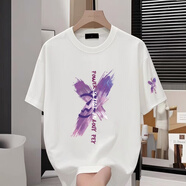 南極人純棉百搭字母印花短袖t恤男女寬松潮流百搭圓領(lǐng)打底衫五分袖上衣 T288白色 XL