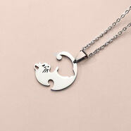 堅銀韓國日本男項鏈女黑白戀愛(ài)貓咪情侶一對接吊墜創(chuàng  )意情侶閨蜜七夕 銀色拼接貓咪[一條]