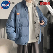 NASALIKE面包服兩面穿棉衣男韓版潮流立領(lǐng)棉衣冬季ins加厚棉服外套棉襖潮 路人邦W20雙面穿藍(lán)白 2XL