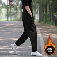 AEMAPE寬松小腳哈倫褲子女2025新款百搭顯瘦高腰廓形蘿卜褲休閑工裝褲 黑色 加絨 2XL 建議125-135斤