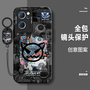 奈歐斯 適用OPPOReno7手機殼Reno7Pro卡通貓和老鼠新款男女高級感液態(tài)硅膠鏡頭全包防摔軟殼潮牌惡魔網(wǎng)紅 經(jīng)典黑T-惡魔朋克R【配吊墜掛繩】 RENO7