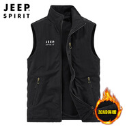 JEEP SPIRIT吉普馬甲男外套男士春秋加絨戶(hù)外休閑無(wú)袖背心上衣男裝 黑色 XL