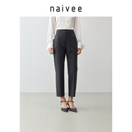 納薇（naivee）商場(chǎng)同款25夏新款知識分子風(fēng)九分修身直筒褲冰氨纖維 暗灰 L