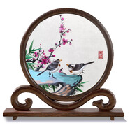 蜀中瑰寶蜀繡雙面刺繡熊貓文創(chuàng)擺件中國特色禮物送老外出國成都伴手禮紀(jì)念 雙鳥報(bào)春（四川成都發(fā)貨）