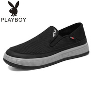 花花公子（PLAYBOY PHYSICAL）鞋子男2025夏季新款單鞋輕便透氣網(wǎng)鞋一腳蹬老北京布鞋休閑爸爸鞋 B-YM09黑色 40